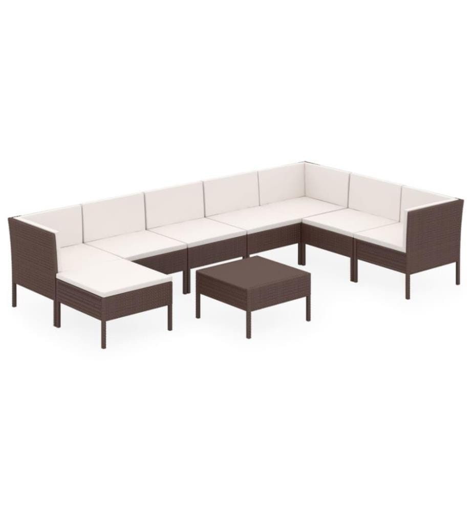 9-tlg. Garten-Lounge-Set mit Auflagen Poly Rattan Braun