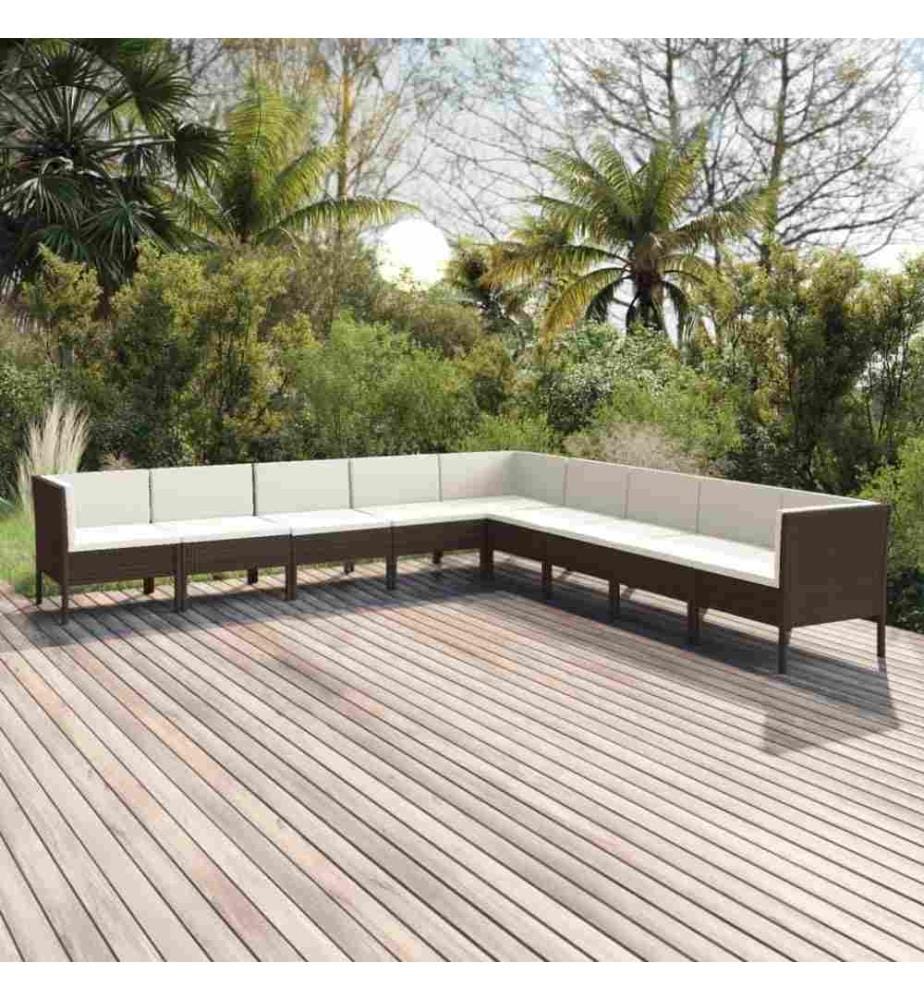 9-tlg. Garten-Lounge-Set mit Auflagen Poly Rattan Braun