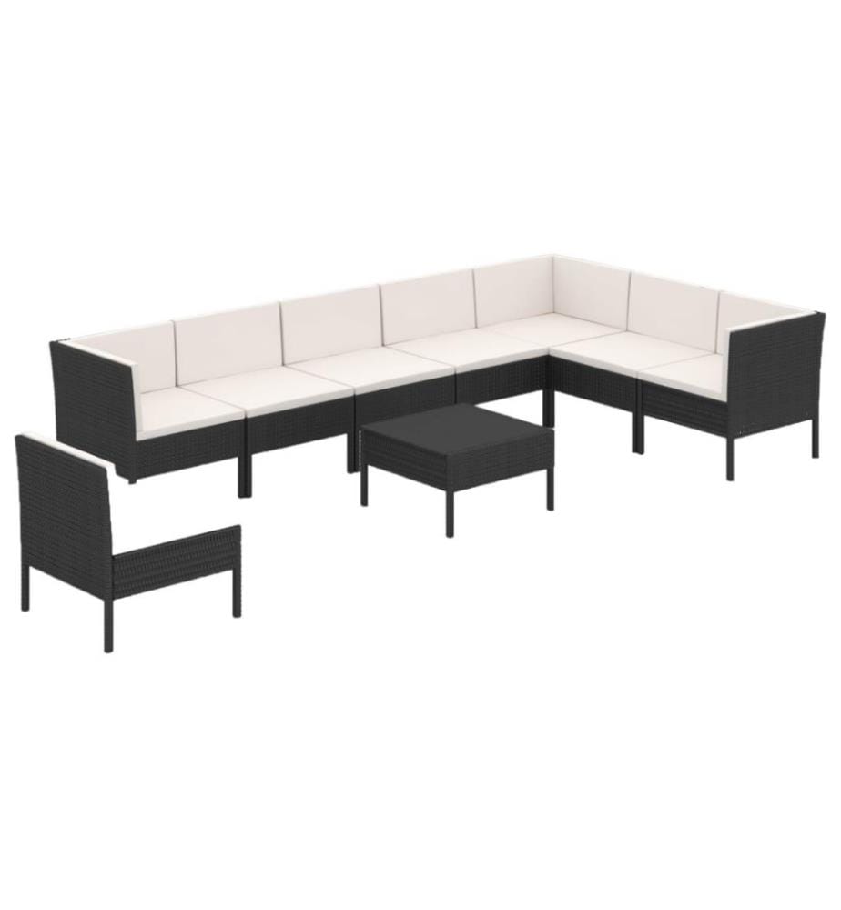 9-tlg. Garten-Lounge-Set mit Auflagen Poly Rattan Schwarz