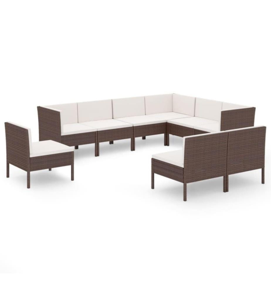 9-tlg. Garten-Lounge-Set mit Auflagen Poly Rattan Braun