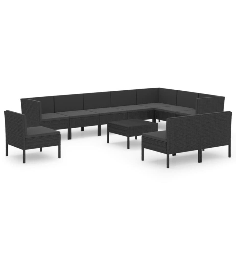 11-tlg. Garten-Lounge-Set mit Auflagen Poly Rattan Schwarz