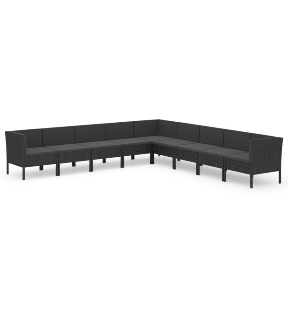 9-tlg. Garten-Lounge-Set mit Auflagen Poly Rattan Schwarz
