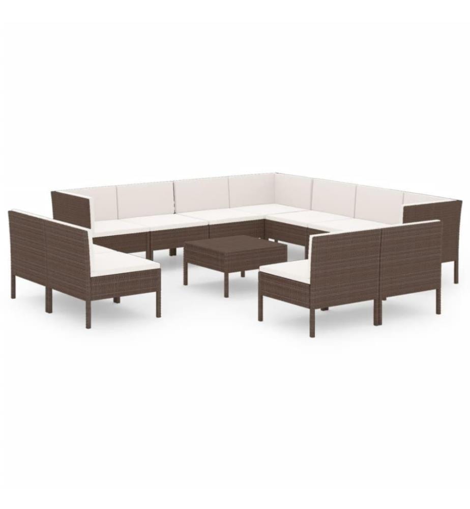 12-tlg. Garten-Lounge-Set mit Auflagen Poly Rattan Braun