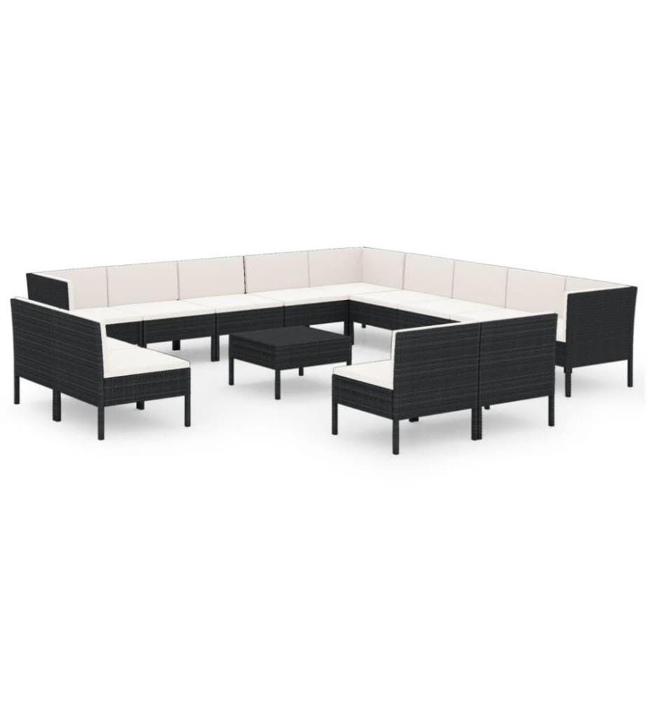 14-tlg. Garten-Lounge-Set mit Auflagen Poly Rattan Schwarz