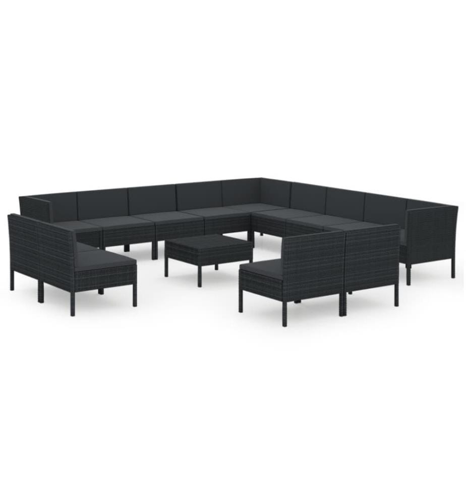 14-tlg. Garten-Lounge-Set mit Auflagen Poly Rattan Schwarz