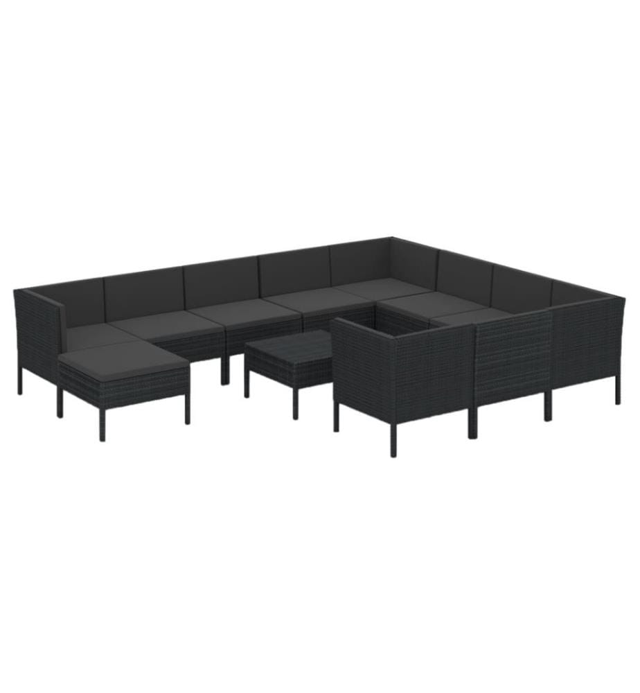 12-tlg. Garten-Lounge-Set mit Auflagen Poly Rattan Schwarz