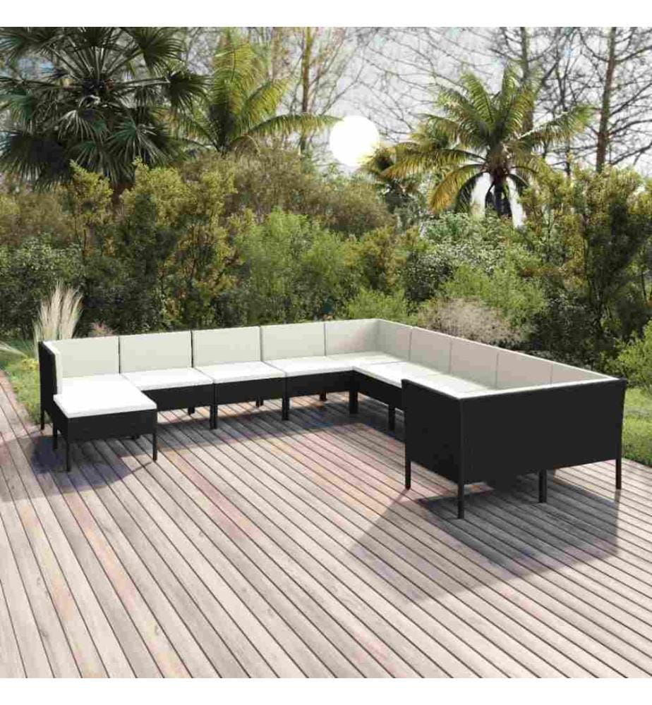 11-tlg. Garten-Lounge-Set mit Auflagen Poly Rattan Schwarz