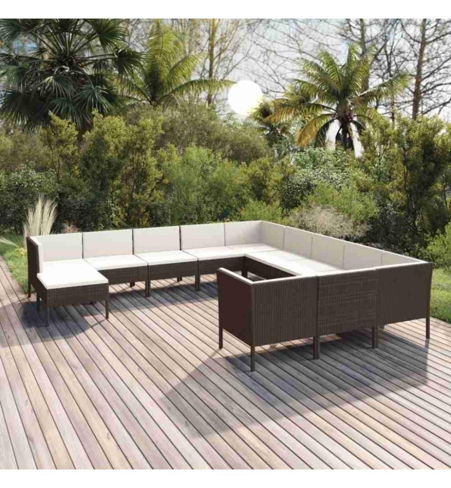 12-tlg. Garten-Lounge-Set mit Auflagen Poly Rattan Braun