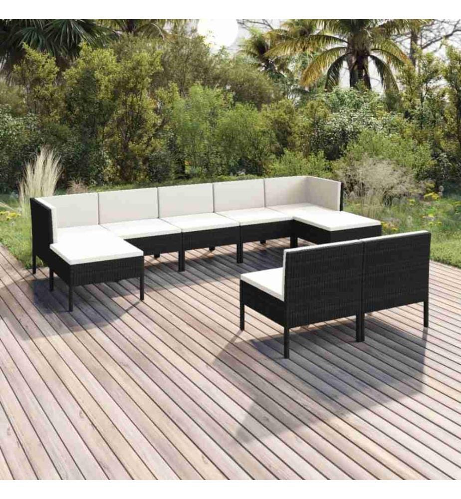 9-tlg. Garten-Lounge-Set mit Auflagen Poly Rattan Schwarz