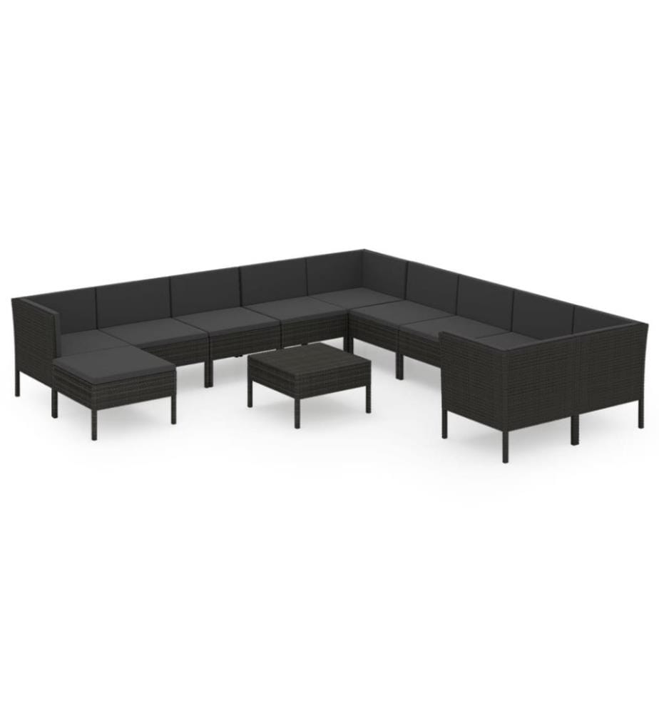 12-tlg. Garten-Lounge-Set mit Auflagen Poly Rattan Schwarz
