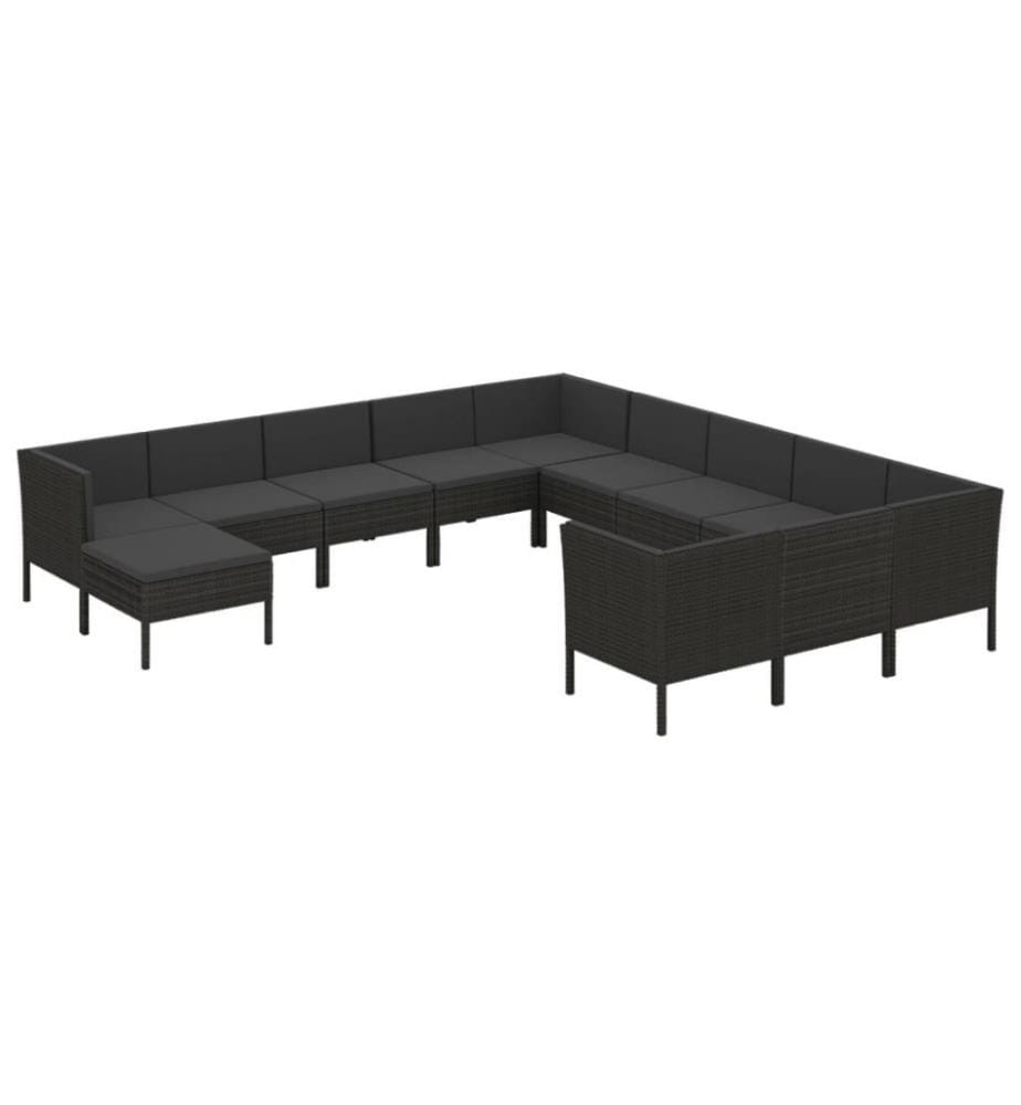 Salon de jardin 12 pcs avec coussins Résine tressée Noir