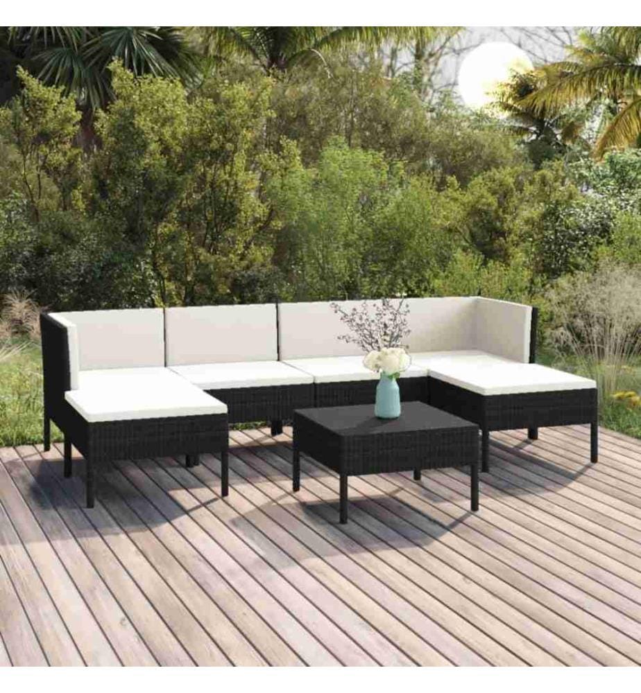 7-tlg. Garten-Lounge-Set mit Auflagen Poly Rattan Schwarz