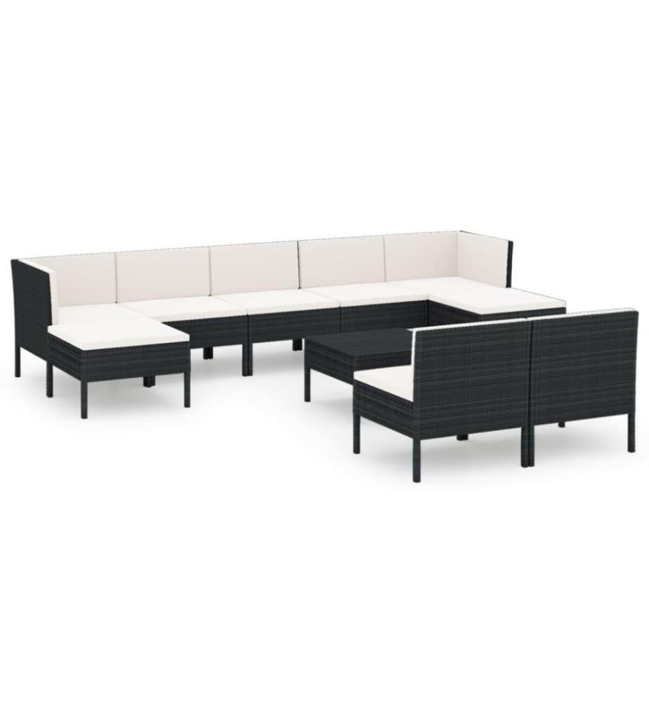 10-tlg. Garten-Lounge-Set mit Auflagen Poly Rattan Schwarz