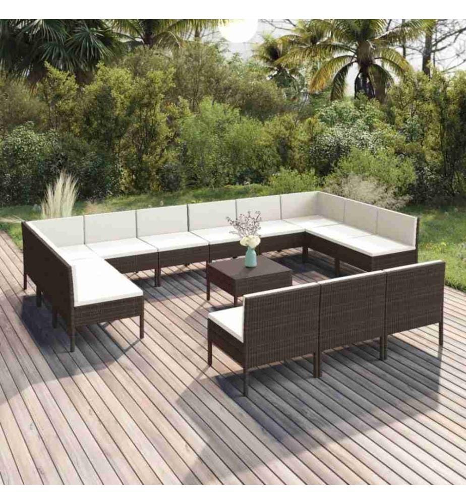 14-tlg. Garten-Lounge-Set mit Auflagen Poly Rattan Braun