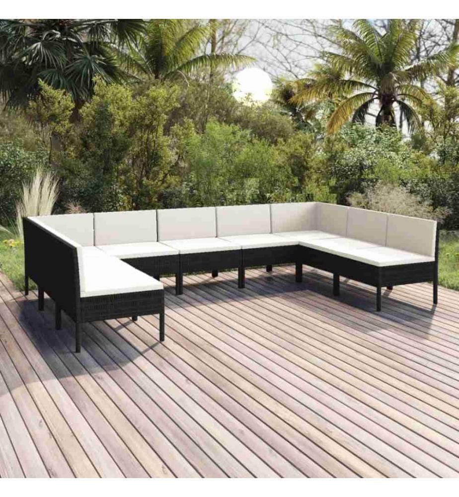 9-tlg. Garten-Lounge-Set mit Auflagen Poly Rattan Schwarz