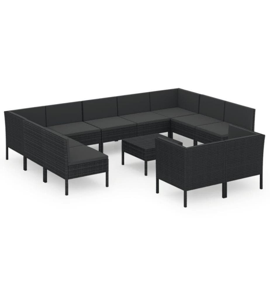12-tlg. Garten-Lounge-Set mit Auflagen Poly Rattan Schwarz