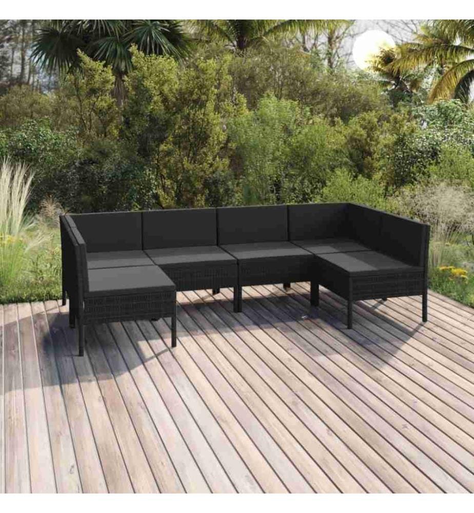 6-tlg. Garten-Lounge-Set mit Auflagen Poly Rattan Schwarz