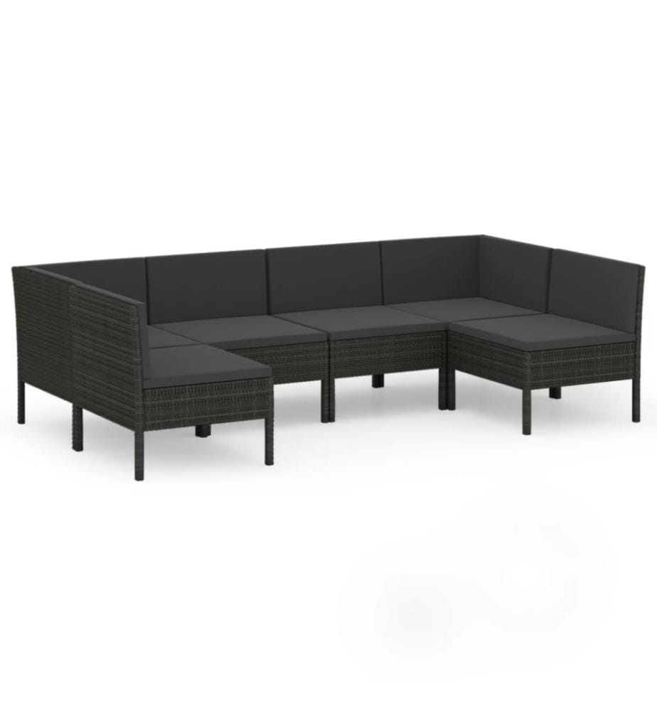 6-tlg. Garten-Lounge-Set mit Auflagen Poly Rattan Schwarz