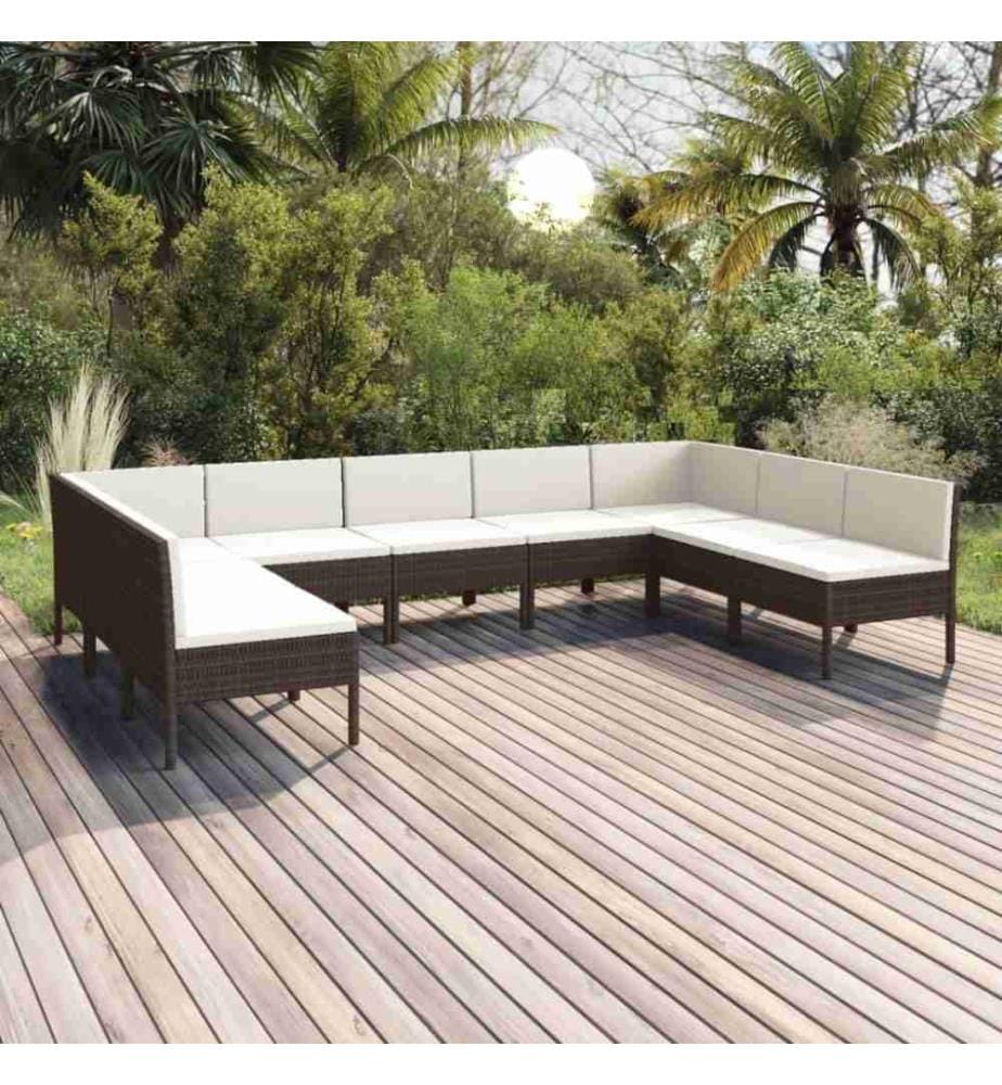 9-tlg. Garten-Lounge-Set mit Auflagen Poly Rattan Braun