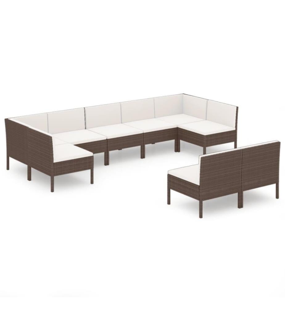 9-tlg. Garten-Lounge-Set mit Auflagen Poly Rattan Braun