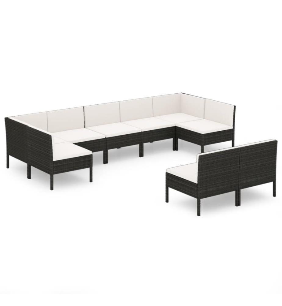 9-tlg. Garten-Lounge-Set mit Auflagen Poly Rattan Schwarz