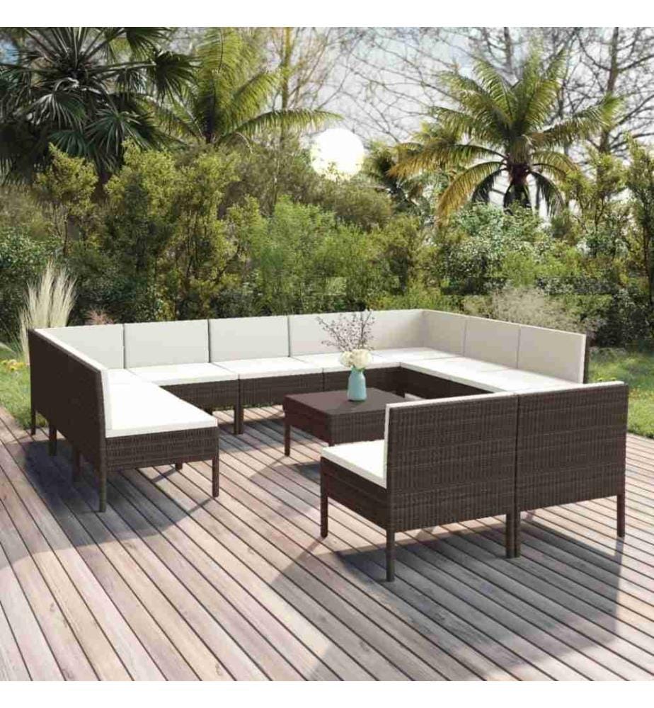 12-tlg. Garten-Lounge-Set mit Auflagen Poly Rattan Braun