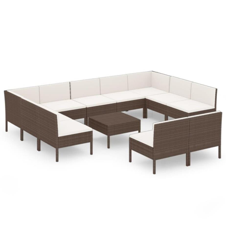 12-tlg. Garten-Lounge-Set mit Auflagen Poly Rattan Braun