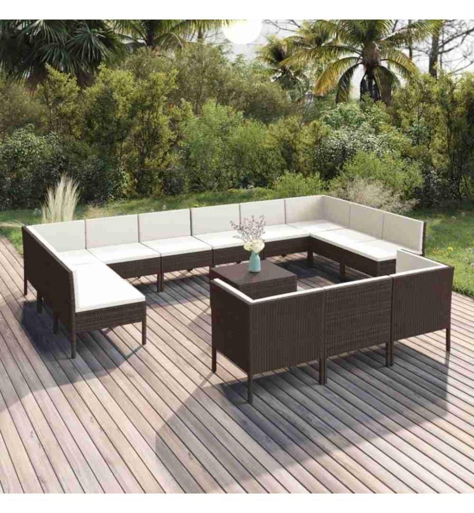 14-tlg. Garten-Lounge-Set mit Auflagen Poly Rattan Braun