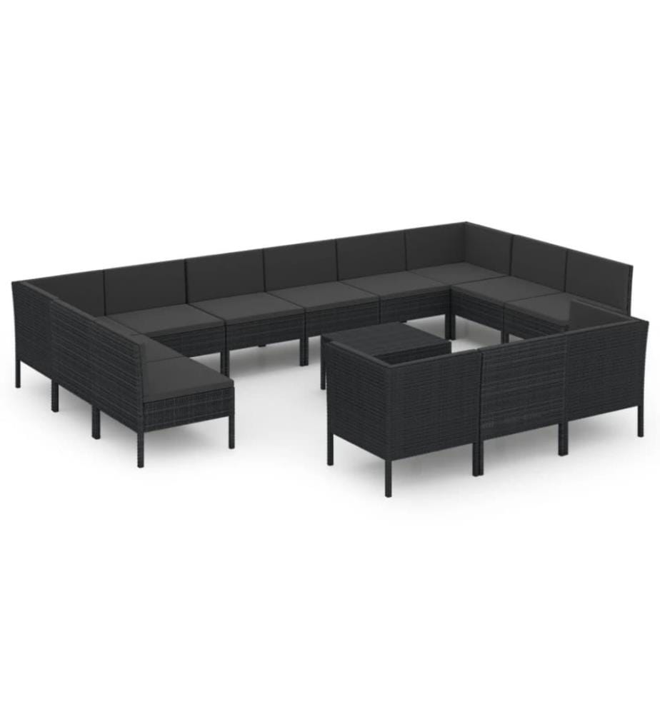 14-tlg. Garten-Lounge-Set mit Auflagen Poly Rattan Schwarz