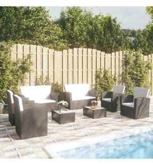 Salon de jardin 8 pcs avec coussins Résine tressée Noir