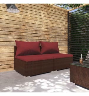 2-tlg. Garten-Lounge-Set mit Kissen Poly Rattan Braun