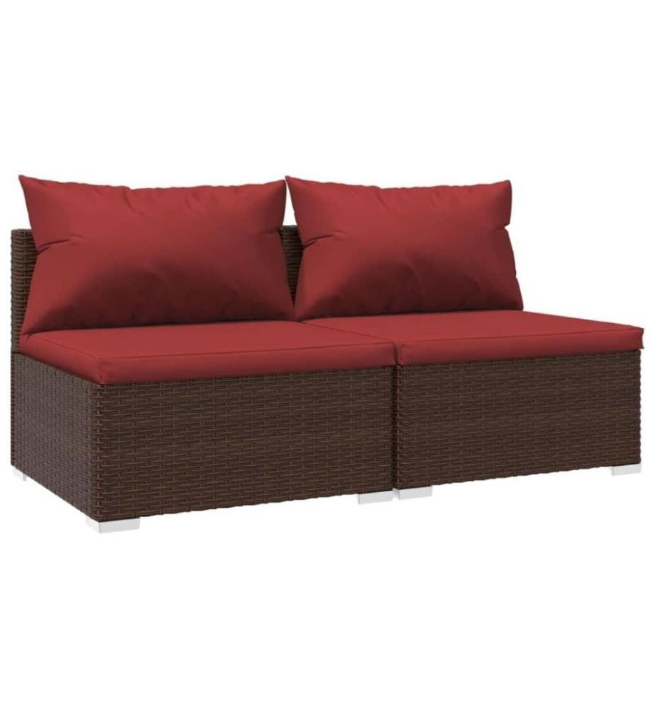 2-tlg. Garten-Lounge-Set mit Kissen Poly Rattan Braun