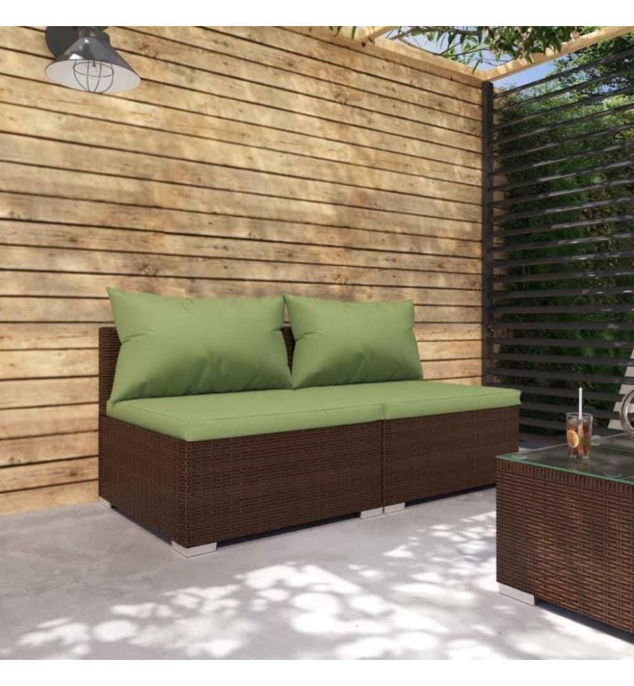 2-tlg. Garten-Lounge-Set mit Kissen Poly Rattan Braun