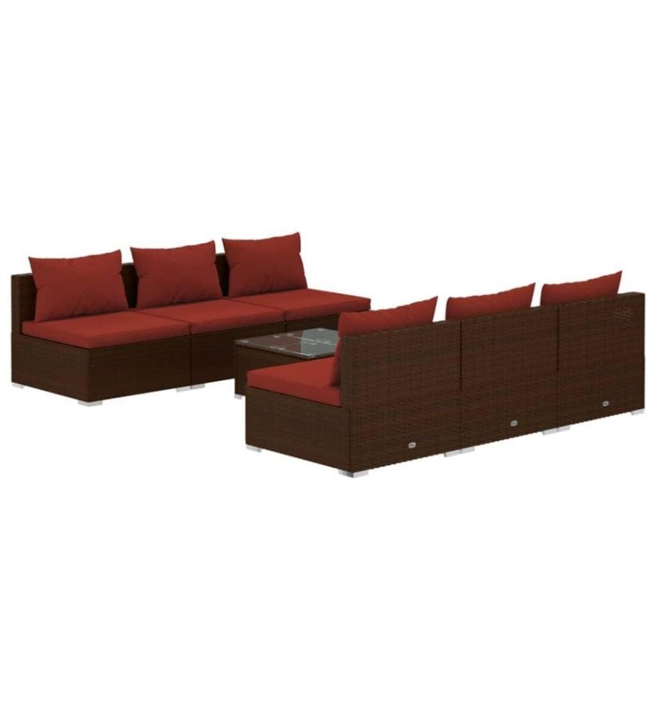 7-tlg. Garten-Lounge-Set mit Kissen Poly Rattan Braun