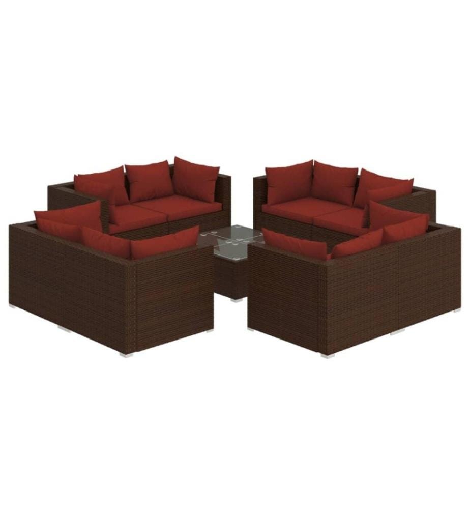 9-tlg. Garten-Lounge-Set mit Kissen Poly Rattan Braun