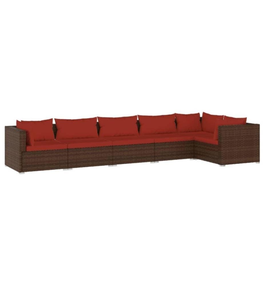 6-tlg. Garten-Lounge-Set mit Kissen Poly Rattan Braun