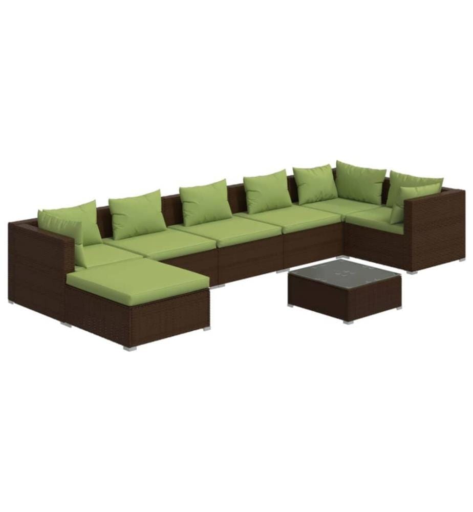8-tlg. Garten-Lounge-Set mit Kissen Poly Rattan Braun