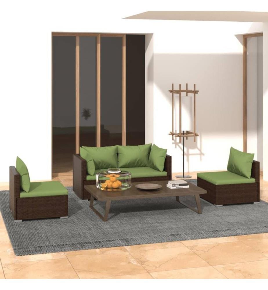 4-tlg. Garten-Lounge-Set mit Kissen Poly Rattan Braun