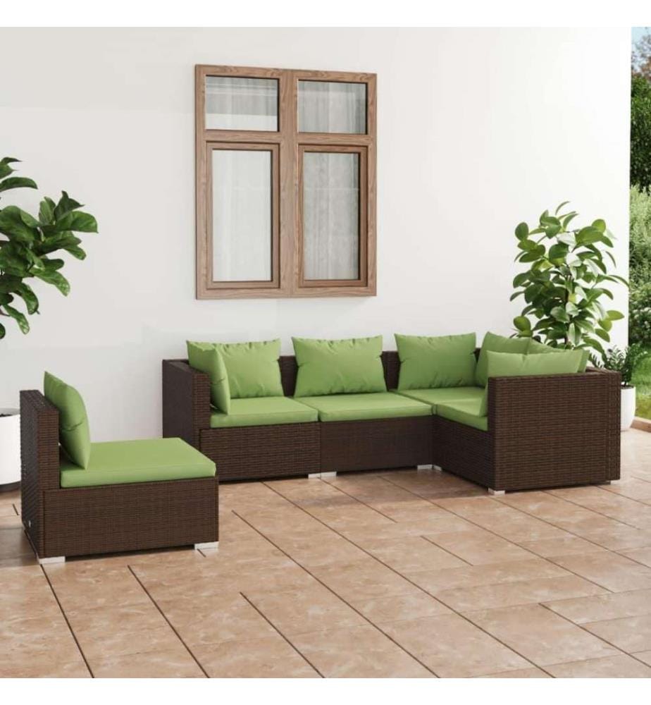 5-tlg. Garten-Lounge-Set mit Kissen Poly Rattan Braun