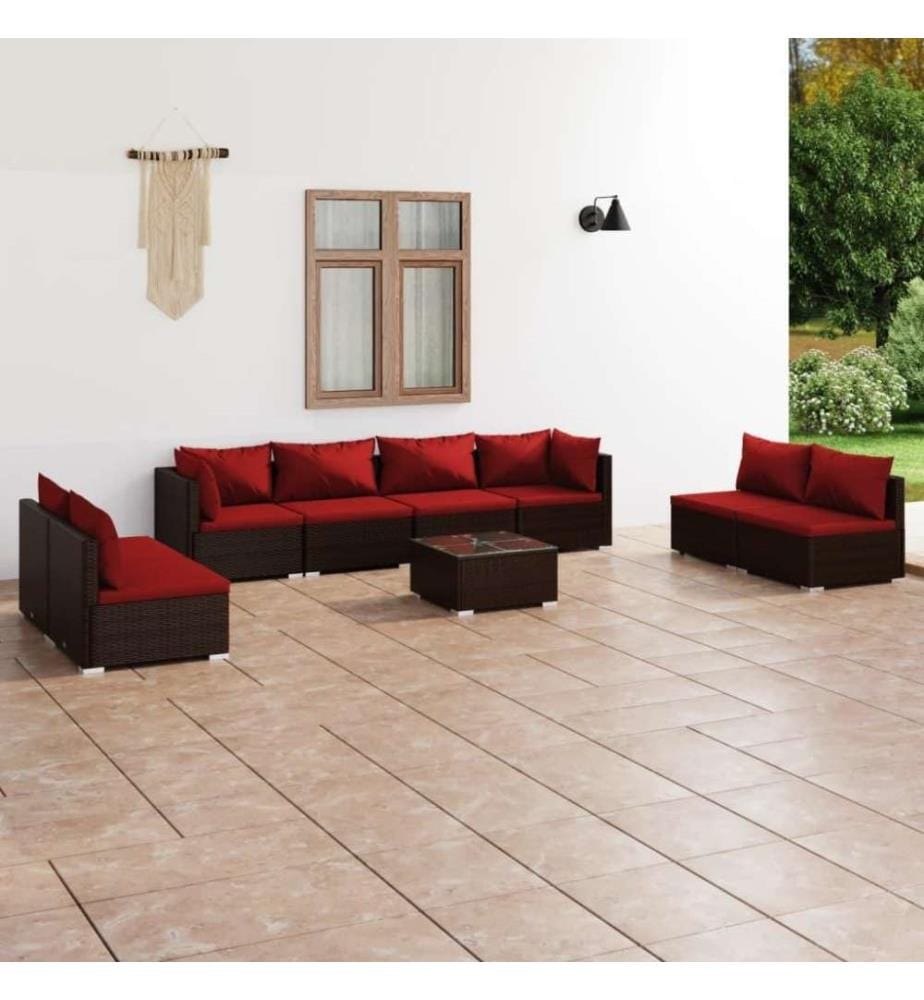 9-tlg. Garten-Lounge-Set mit Kissen Poly Rattan Braun