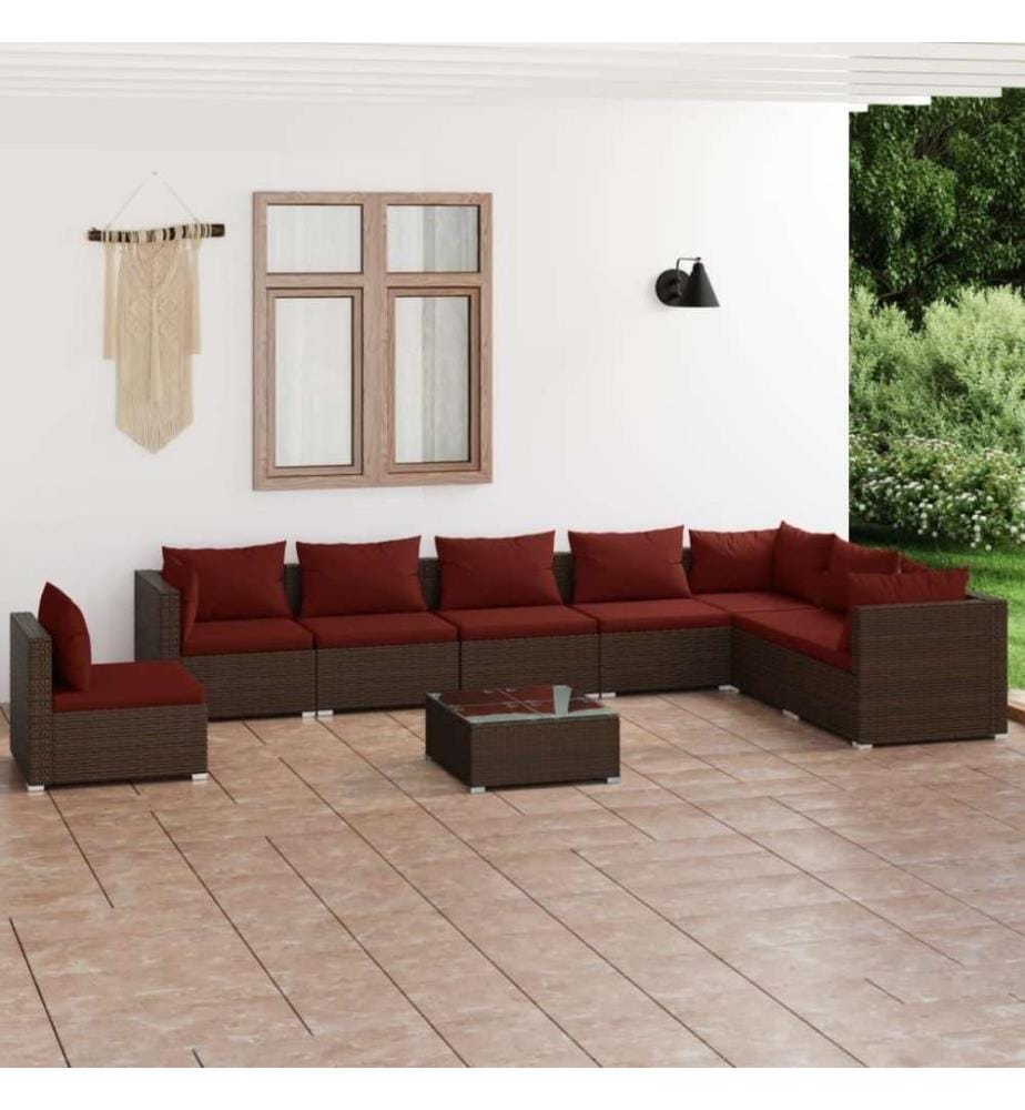 9-tlg. Garten-Lounge-Set mit Kissen Poly Rattan Braun