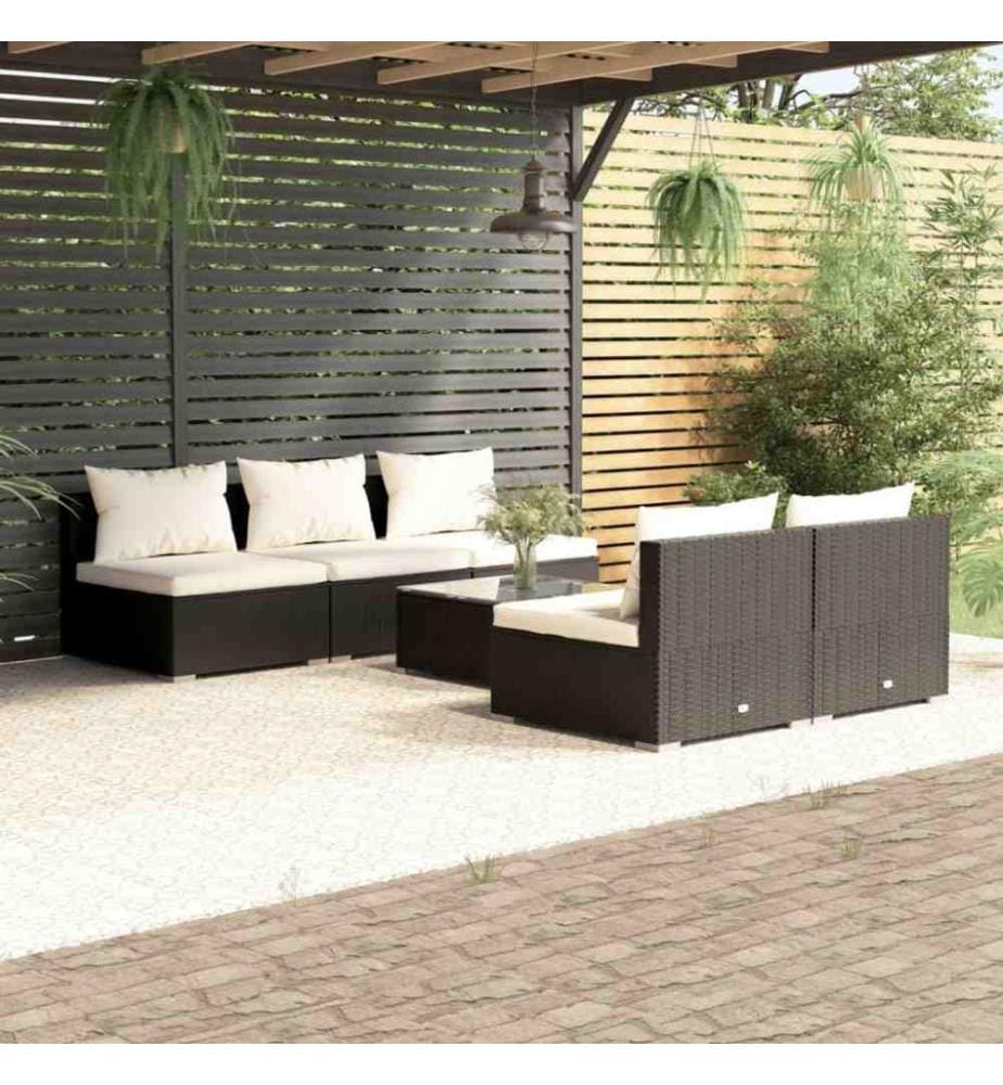 6-tlg. Garten-Lounge-Set mit Kissen Poly Rattan Schwarz