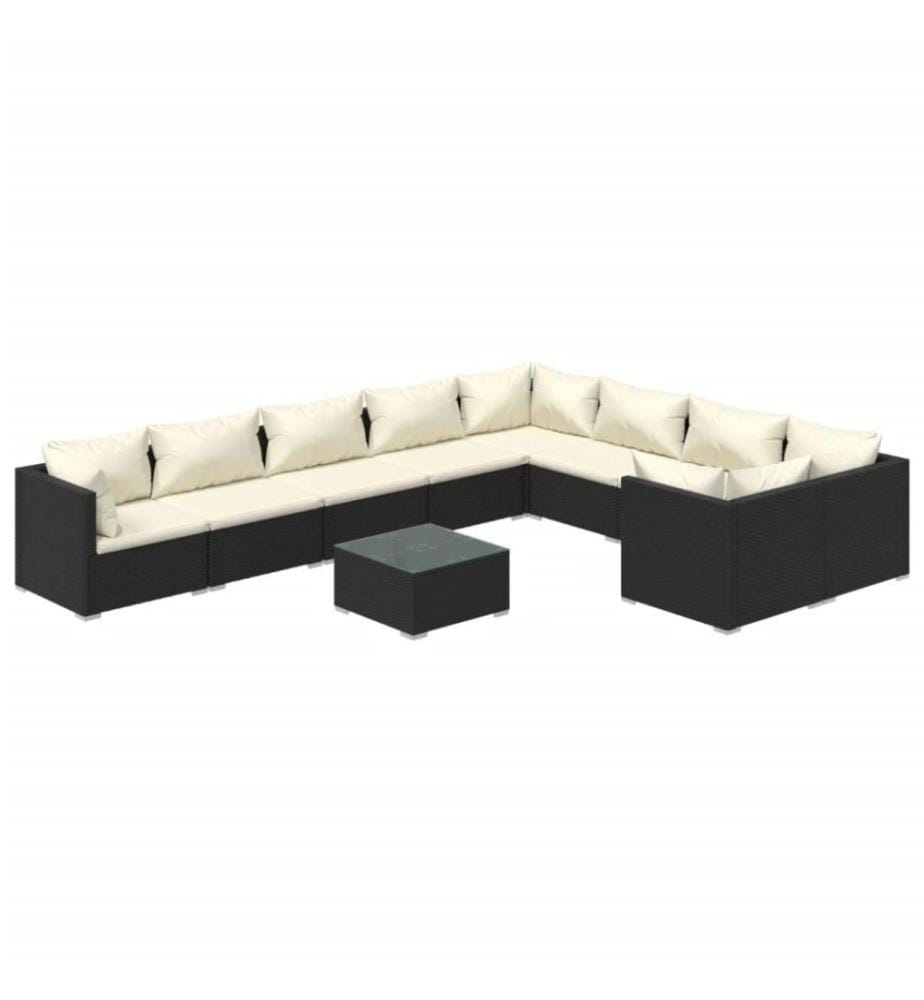 10-tlg. Garten-Lounge-Set mit Kissen Poly Rattan Schwarz