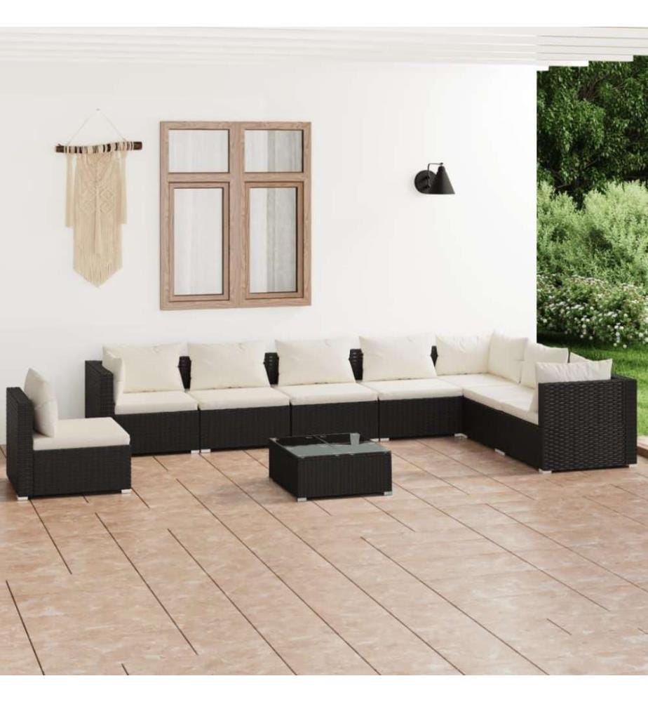 9-tlg. Garten-Lounge-Set mit Kissen Poly Rattan Schwarz