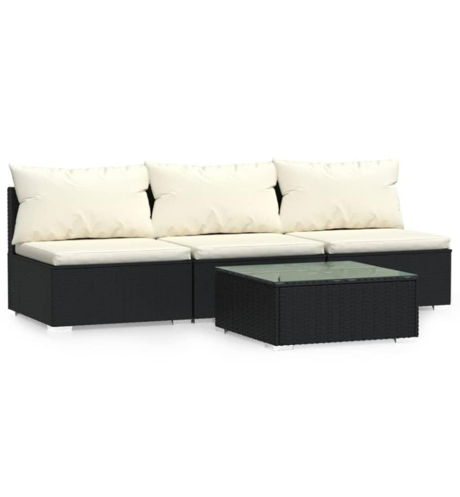 4-tlg. Garten-Lounge-Set mit Auflagen Schwarz Poly Rattan