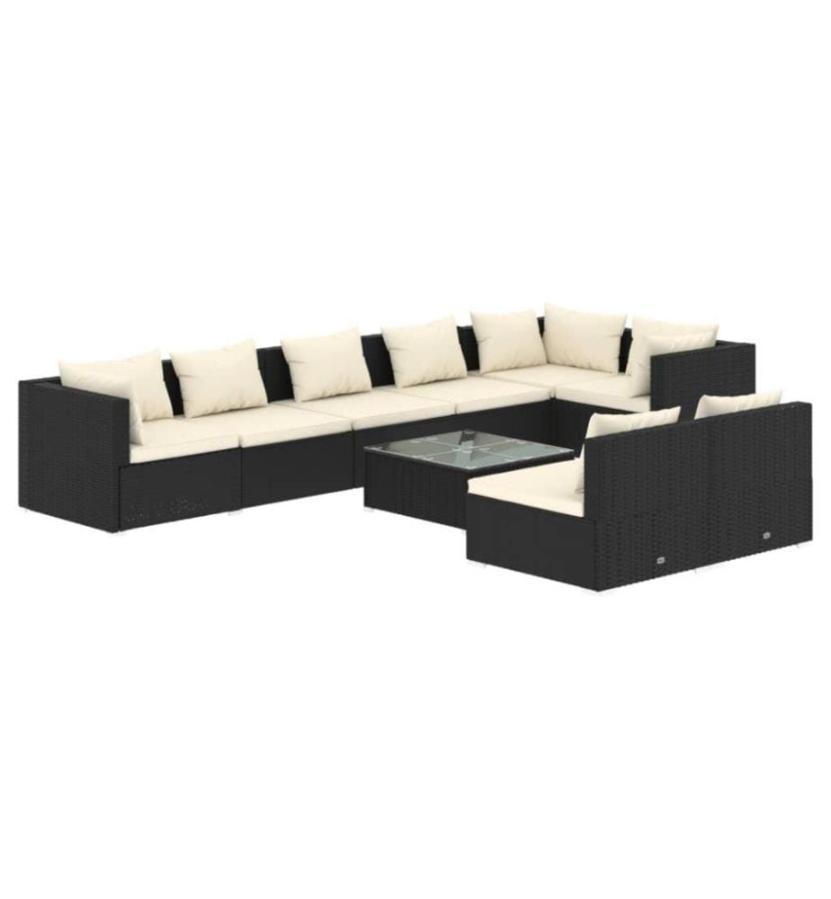 9-tlg. Garten-Lounge-Set mit Kissen Schwarz Poly Rattan