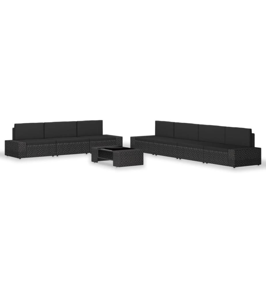 8-tlg. Garten-Lounge-Set Poly Rattan Schwarz