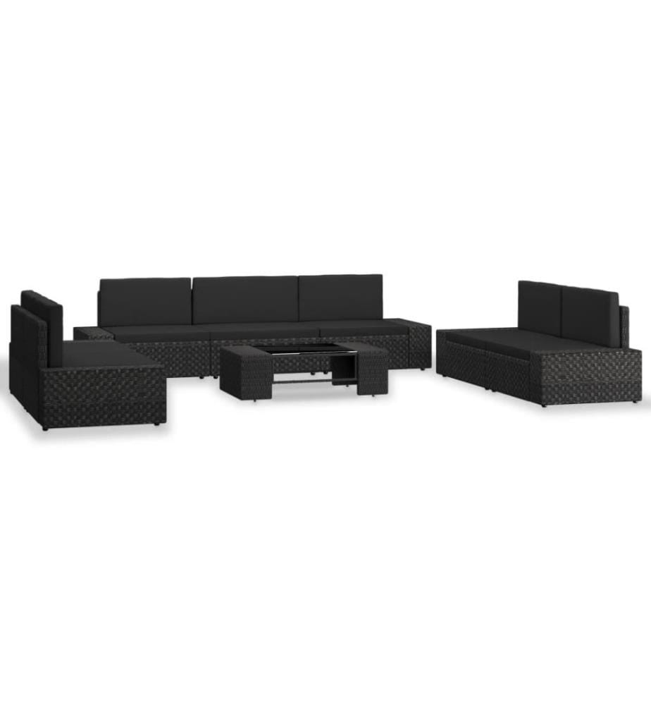 8-tlg. Garten-Lounge-Set Poly Rattan Schwarz