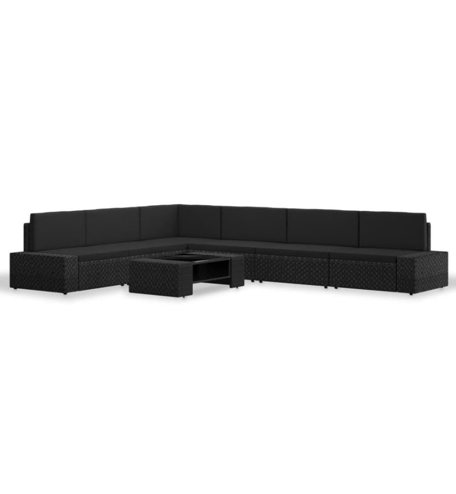 7-tlg. Garten-Lounge-Set Poly Rattan Schwarz