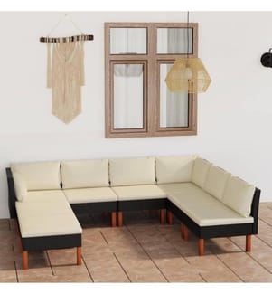 Salon de jardin 8 pcs avec coussins Résine tressée Noir